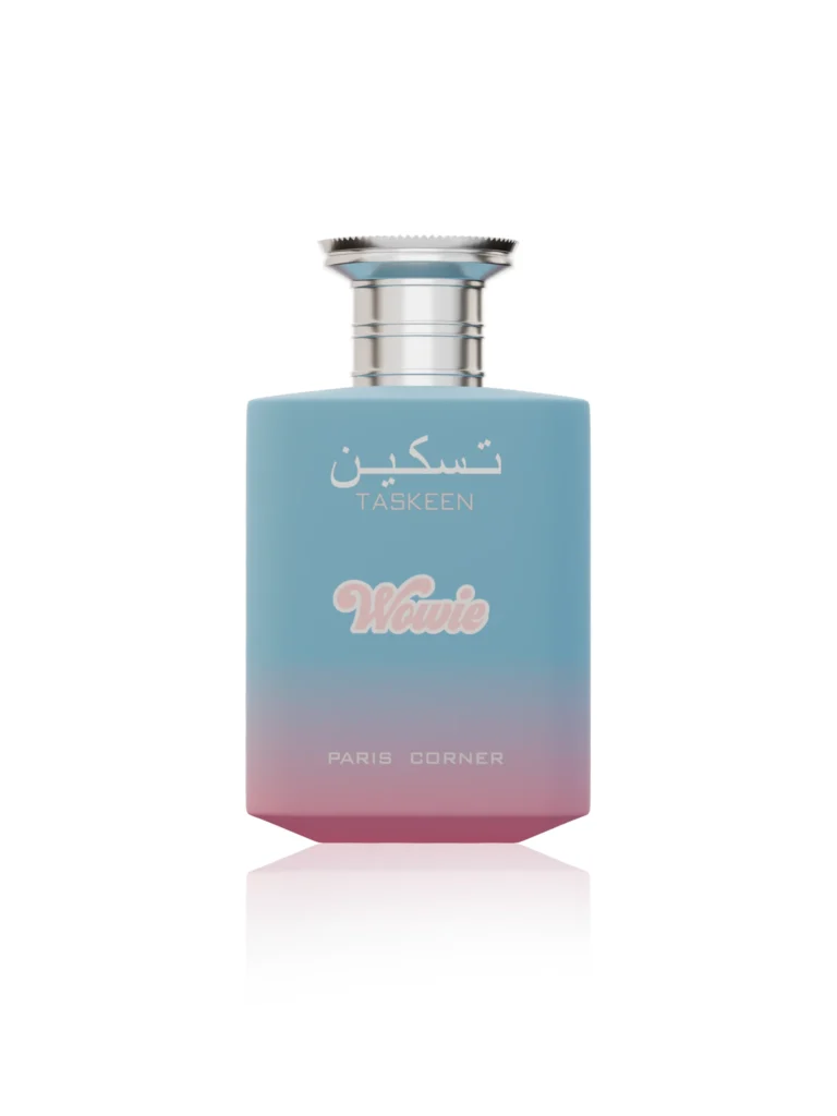 Taskeen Wowie Paris Corner perfume with orange and caramel elements representing gourmand scent